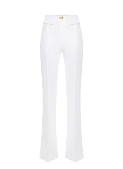 Elisabetta Franchi Logo-plaque Crepe Trousers In Beige