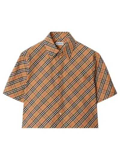 Burberry Women's Cropped Check Cotton Shirt In Neutral