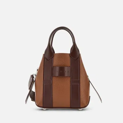 Hogan Structured Medium Shoulder Bag With Contrast Panels In Brown