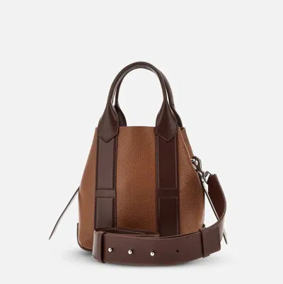 Hogan Structured Medium Shoulder Bag With Contrast Panels In Brown