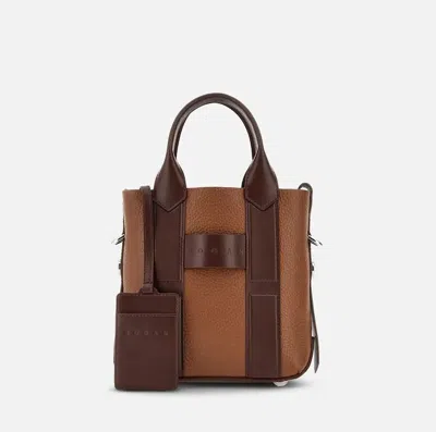Hogan Structured Medium Shoulder Bag With Contrast Panels In Brown