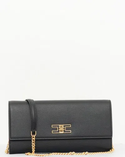 Elisabetta Franchi Pochette Con Tracolla In Metallo Dorato Nera In Black