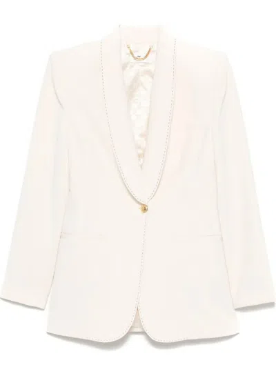 Elisabetta Franchi Cream-colored Blazer With A Golden Button In Brown
