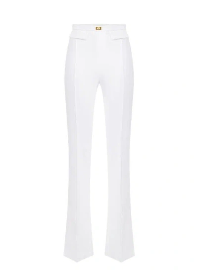 Elisabetta Franchi Logo-plaque Crepe Trousers In Beige
