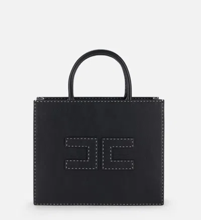 Elisabetta Franchi Borsa Tote Nera Piccola Con Impunture A Contrasto In Black