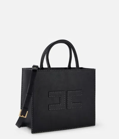 Elisabetta Franchi Borsa Tote Nera Piccola Con Impunture A Contrasto In Black