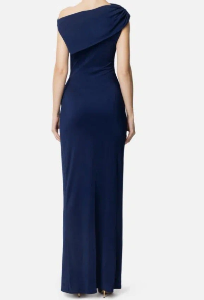 Elisabetta Franchi Draped One-shoulder Dress With Side Slit In Blue