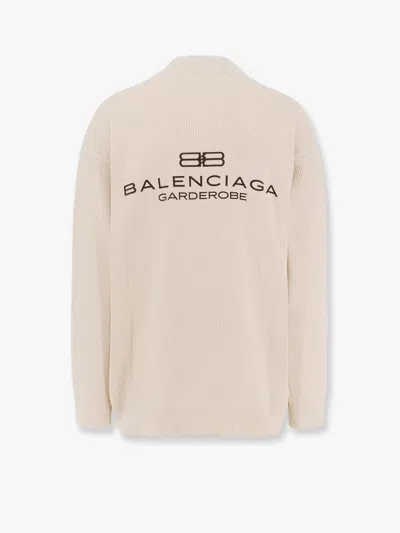 Balenciaga Cotton And Polyester Sweater With Front Pockets In Cream
