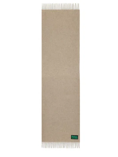 Barbour Wool Scarf X Ganni Fringed Edges In Cream