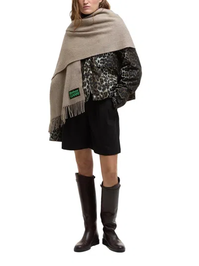 Barbour Wool Scarf X Ganni Fringed Edges In Cream