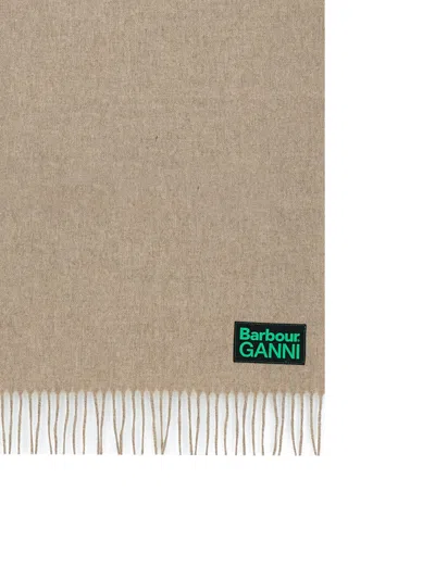 Barbour Wool Scarf X Ganni Fringed Edges In Cream