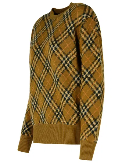 Burberry Check Wool Blend Knit Crewneck Sweater In Cream