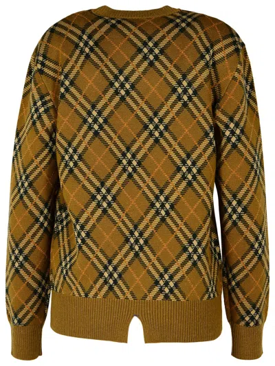 Burberry Check Wool Blend Knit Crewneck Sweater In Cream