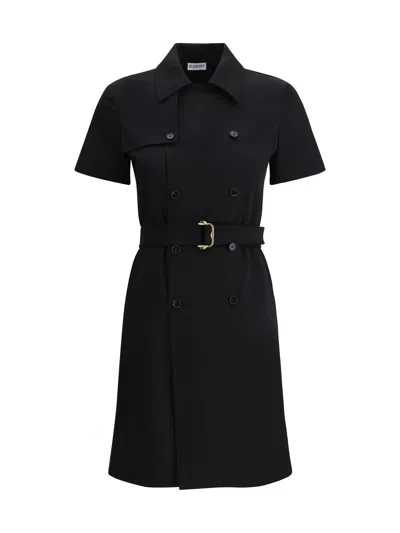 Burberry Waist Belted Midi Dress With Button Detailing In Black