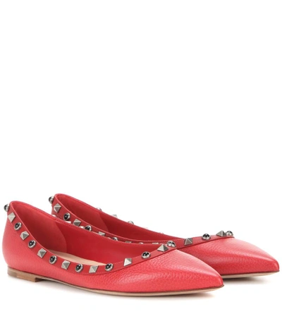 Shop Valentino Garavani Rockstud Rolling Leather Ballerinas