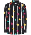Saint Laurent Paris Collar Shirt In Black And Multicolor Stars And Spray Paint Printed Silk Crêpe In Eoir