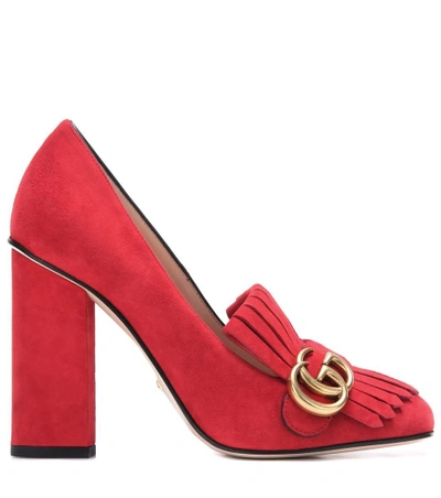 Shop Gucci Suede Loafer Pumps In Red