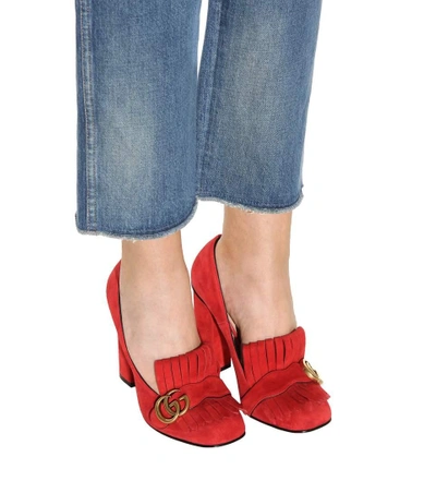 Shop Gucci Suede Loafer Pumps In Red