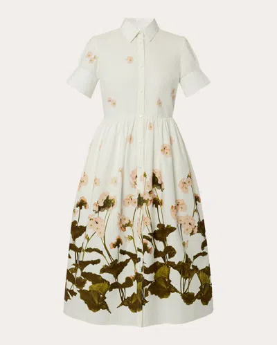 Erdem Floral Print Cotton Dress With Split Cuffs In White