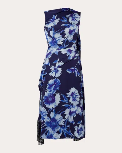 Erdem Draped Georgette Midi Dress In Troubridge Floral Indigo