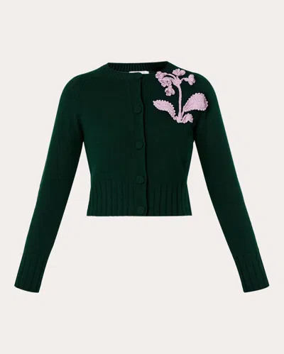 Erdem Embroidered Knit Wool Cardigan In Green