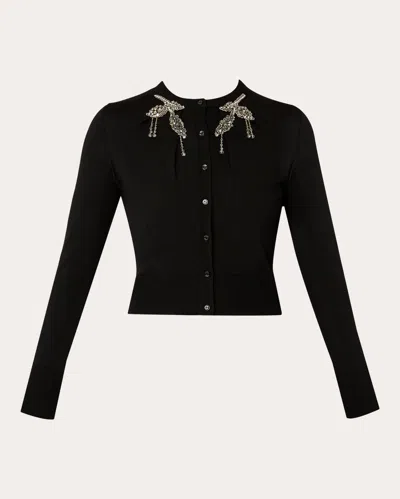 ERDEM WOMEN'S CRYSTAL BROOCH MERINO WOOL CROPPED CARDIGAN 