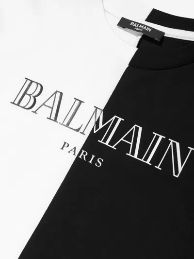 Balmain Kids Colourblock Logo T-shirt In White