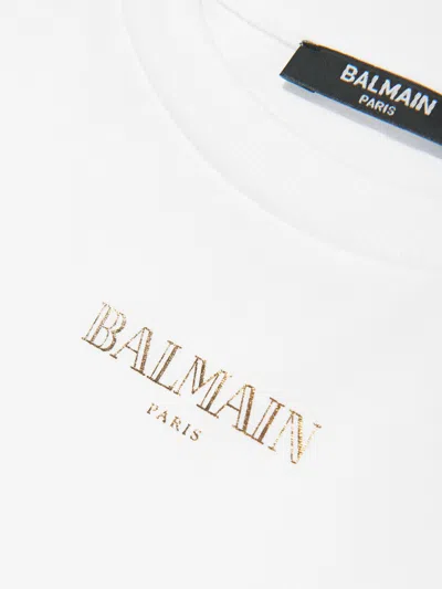 Balmain Girls Buttoned Logo T-shirt In White