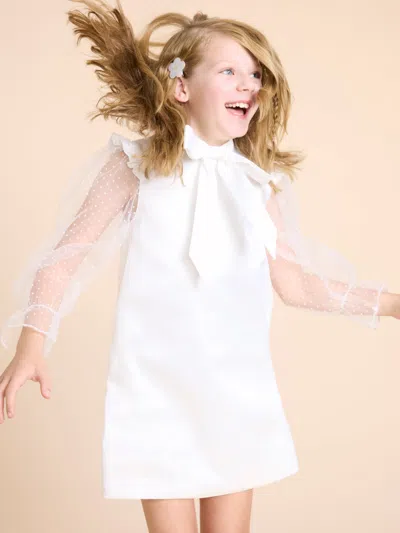Bcbg Girls Flocked Spot Sleeve Dress In White