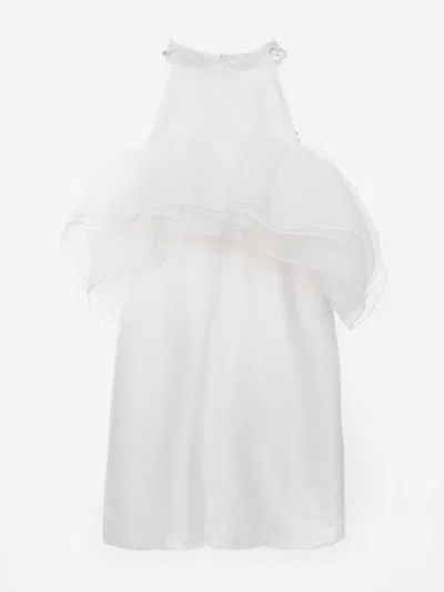 Bcbg Girls Beaded Neck Satin Dress With Ruffles In White