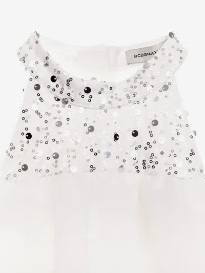 Bcbg Girls Beaded Neck Satin Dress With Ruffles In White