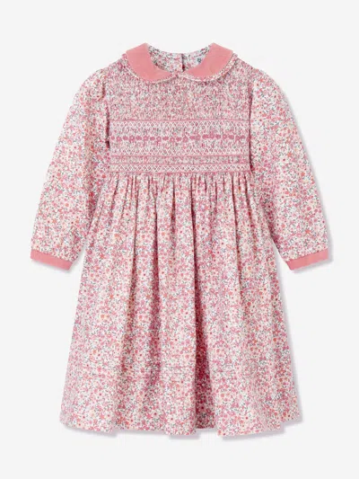 Sarah Louise Girls Floral Smocked Dress In Pink