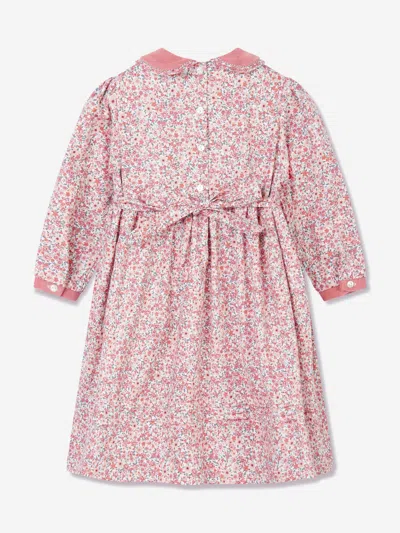 Sarah Louise Girls Floral Smocked Dress In Pink