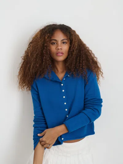 Alex Mill Taylor Rollneck Cardigan In Cotton Cashmere In Cosmic Blue
