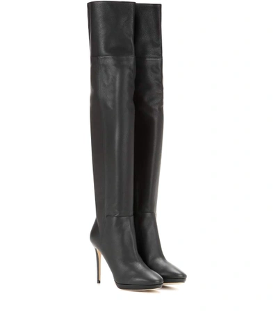 Jimmy Choo Hayley 100 Black Grainy Calf Leather Over-the-knee Boots ...