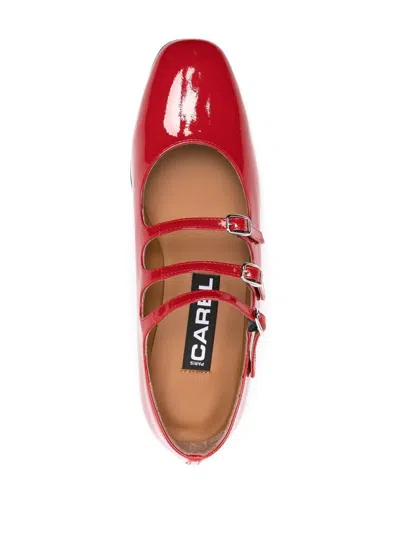 Carel Paris Ariana Patent Leather Ballets With Crossed Bands In Red