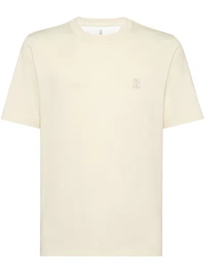 Brunello Cucinelli Logo Printed Crewneck T-shirt In Beige