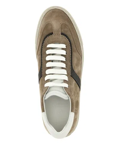 Brunello Cucinelli Brown Suede Sneakers In White