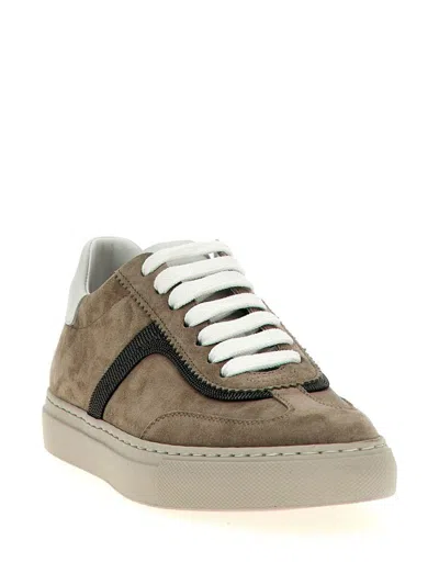 Brunello Cucinelli Brown Suede Sneakers In White