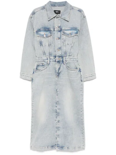 7 For All Mankind Denim Long Dress In Clear Blue
