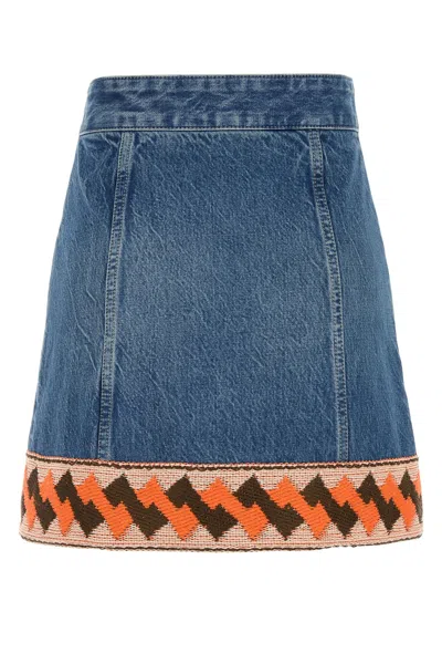 Valentino Garavani Denim Mini Skirt With Jacquard Trim