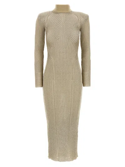 Self-portrait Ribbed Lurex Knit Turtleneck Maxi Dress