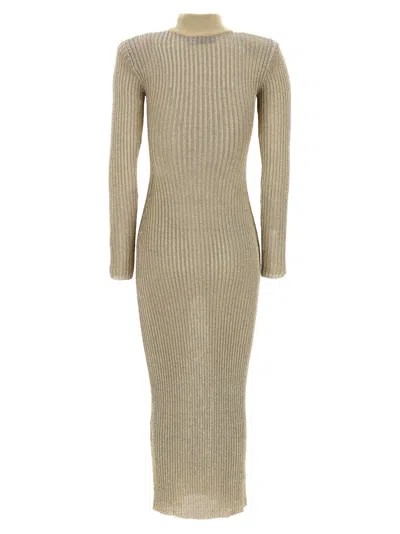 Self-portrait Ribbed Lurex Knit Turtleneck Maxi Dress