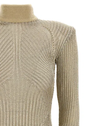 Self-portrait Ribbed Lurex Knit Turtleneck Maxi Dress