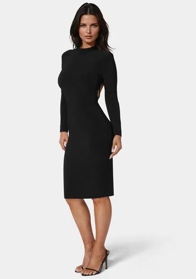 Bebe Low Back Mock Neck Long Sleeve Midi Dress In Black