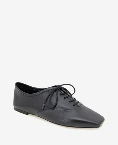 Kenneth Cole Justice Box Toe Lace Up Flat In Black Leather