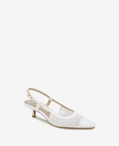 Kenneth Cole Martha Mesh Cap Toe Kitten Heel Slingback In White Mesh