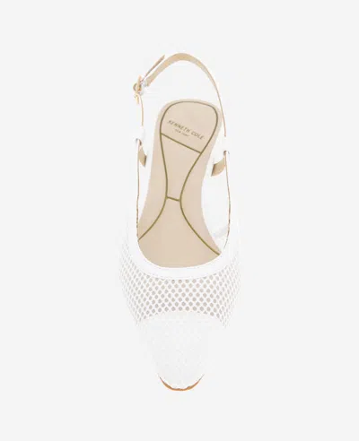 Kenneth Cole Martha Mesh Cap Toe Kitten Heel Slingback In White Mesh
