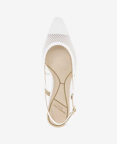 Kenneth Cole Martha Mesh Cap Toe Kitten Heel Slingback In White Mesh