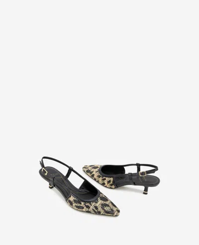 Kenneth Cole Martha Leopard Raffia Kitten Heel Slingback In Natural,black Raffia